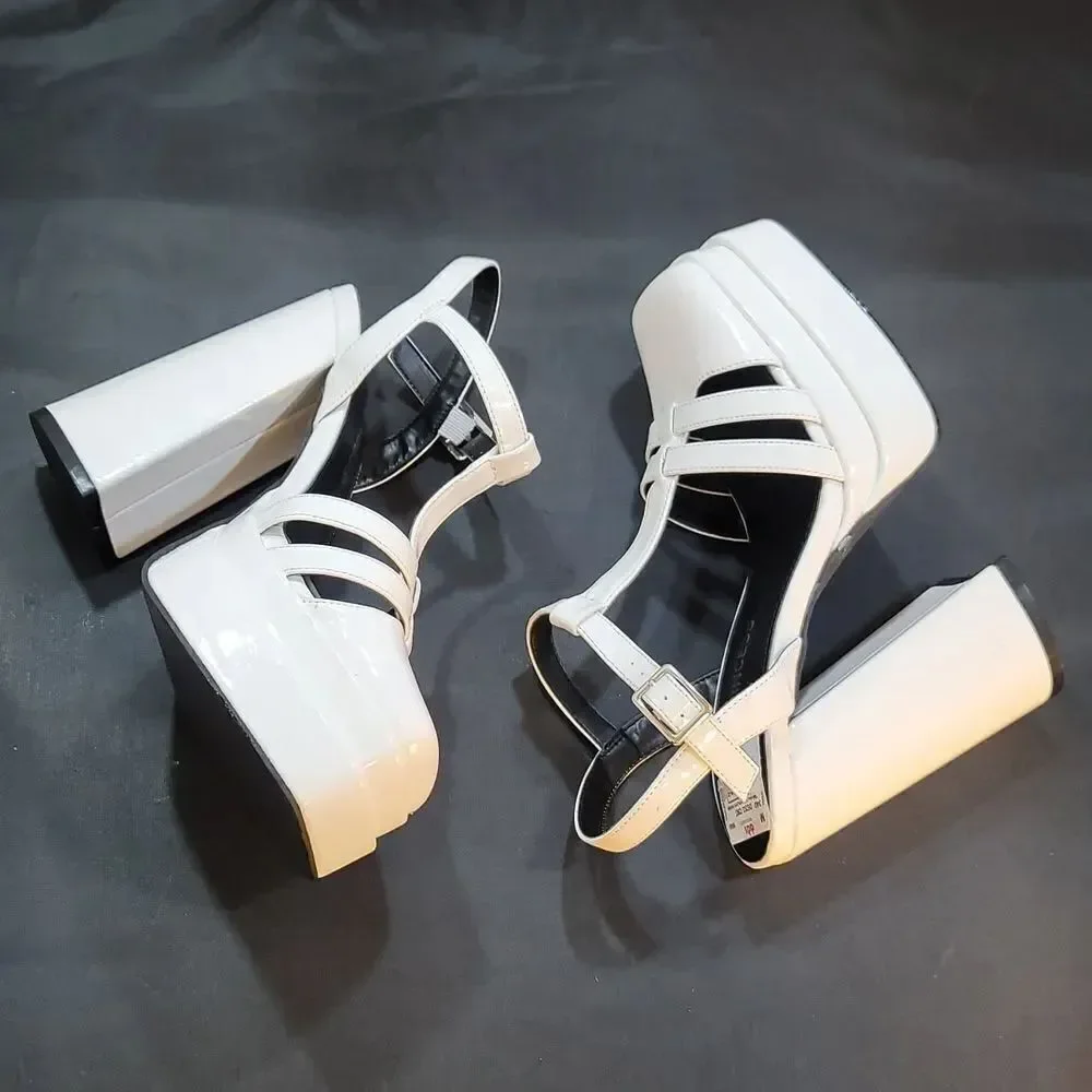BRAND NEW SOUL PRINCESS PLAIN PLATFORM ANKLE CURVE WIDE HIGH HEEL SANDAL S2